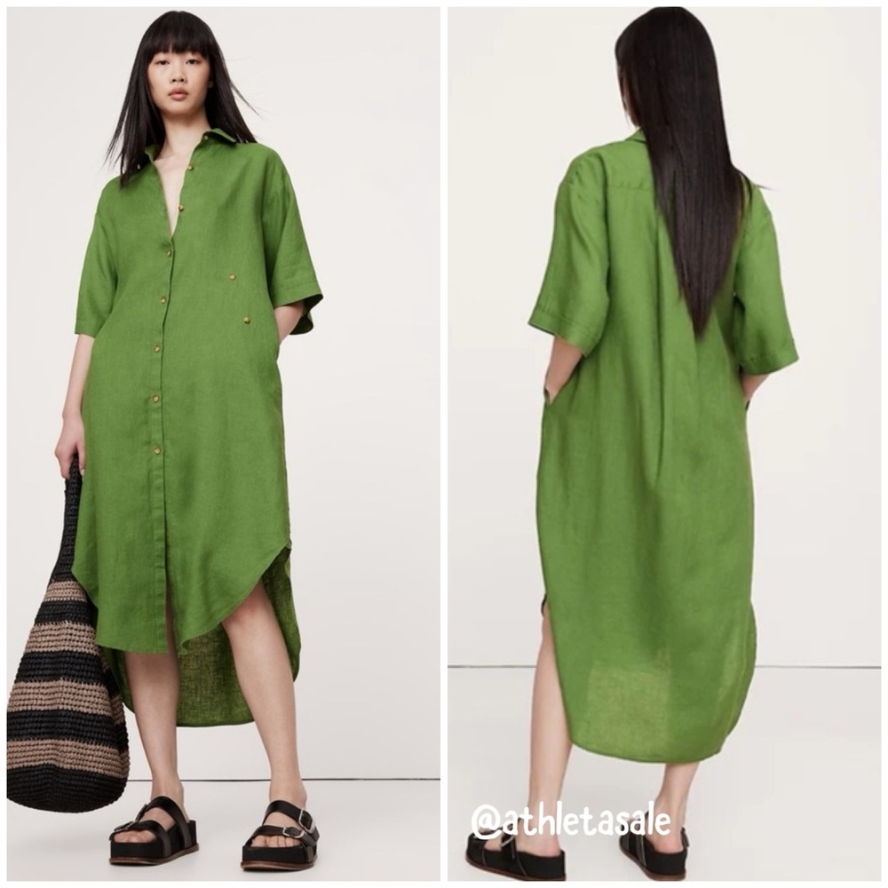 NWT Banana Republic Linen Asymmetrical Shirt Dress | Green